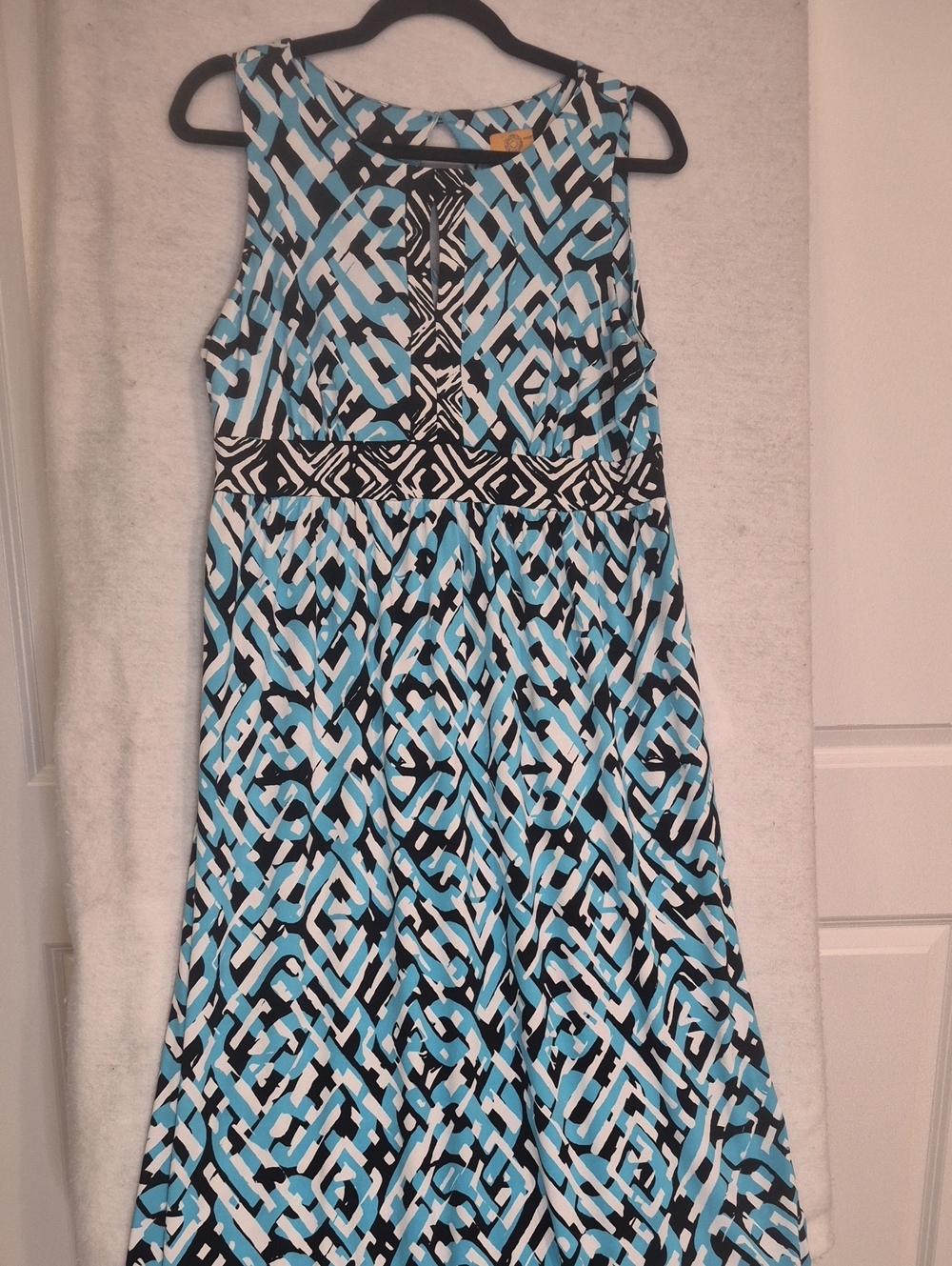 Ruby Rd. Teal, Black & White Geometric Sleeveless Maxi Dress